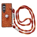 For Samsung Galaxy Z Fold3 5G Impression Camellia Pattern Protective Phone Case with Long Lanyard(Or