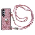 For Samsung Galaxy Z Fold3 5G Impression Camellia Pattern Protective Phone Case with Long Lanyard(Pi