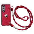 For Samsung Galaxy Z Fold3 5G Impression Camellia Pattern Protective Phone Case with Long Lanyard(Re