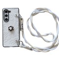 For Samsung Galaxy Z Fold5 5G Impression Camellia Pattern Protective Phone Case with Long Lanyard(Wh