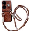 For Huawei P50 Pocket Impression Camellia Pattern Protective Phone Case with Long Lanyard(Brown)