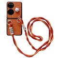 For Huawei P50 Pocket Impression Camellia Pattern Protective Phone Case with Long Lanyard(Orange)