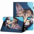 For Amazon Kindle Fire 7 2022 Painted Pattern Stitching Smart Leather Tablet Case(Blue Cat)