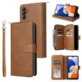 For Samsung Galaxy A15 5G 9-Card Slots Zipper Wallet Bag Leather Phone Case(Brown)