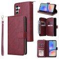 For Samsung Galaxy A05s 9-Card Slots Zipper Wallet Bag Leather Phone Case(Wine Red)