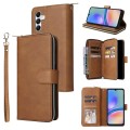 For Samsung Galaxy A05s 9-Card Slots Zipper Wallet Bag Leather Phone Case(Brown)