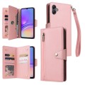 For Samsung Galaxy A05 Rivet Buckle 9 Cards 3-Fold Wallet Leather Phone Case(Rose Gold)