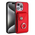 For iPhone 15 Pro Max Organ Card Bag Ring Holder Phone Case(Red)
