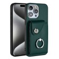 For iPhone 15 Pro Max Organ Card Bag Ring Holder Phone Case(Green)