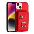 For iPhone 15 Plus Organ Card Bag Ring Holder Phone Case(Red)