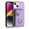For iPhone 14 Plus Organ Card Bag Ring Holder Phone Case(Purple)