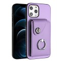 For iPhone 12 Organ Card Bag Ring Holder Phone Case(Purple)