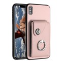 For iPhone X / XS Organ Card Bag Ring Holder Phone Case(Pink)