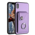 For iPhone XS Max Organ Card Bag Ring Holder Phone Case(Purple)