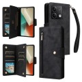 For Xiaomi Redmi Note 13 5G Rivet Buckle 9 Cards Three Fold Leather Phone Case(Black)