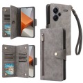 For Xiaomi Redmi Note 13 Pro+ Rivet Buckle 9 Cards Three Fold Leather Phone Case(Grey)