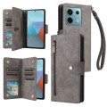 For Xiaomi Redmi Note 13 Pro 5G Rivet Buckle 9 Cards Three Fold Leather Phone Case(Grey)