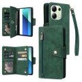 For Xiaomi Redmi Note 13 4G Rivet Buckle 9 Cards Three Fold Leather Phone Case(Green)