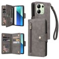 For Xiaomi Redmi Note 13 4G Rivet Buckle 9 Cards Three Fold Leather Phone Case(Grey)