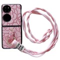 For Huawei P50 Pocket Impression Camellia Pattern Protective Phone Case with Diamond Ring Long Lanya