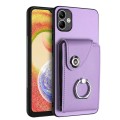 For Samsung Galaxy A04e / M04 / F04 4G Organ Card Bag Ring Holder PU Phone Case(Purple)