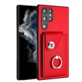 For Samsung Galaxy S22 Ultra 5G Organ Card Bag Ring Holder PU Phone Case(Red)