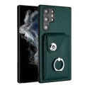For Samsung Galaxy S22 Ultra 5G Organ Card Bag Ring Holder PU Phone Case(Green)