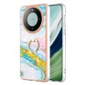 For Huawei Mate 60 Electroplating Marble IMD TPU Phone Case with Ring Holder(Green 004)