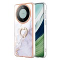 For Huawei Mate 60 Pro Electroplating Marble IMD TPU Phone Case with Ring Holder(White 006)