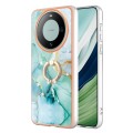 For Huawei Mate 60 Pro Electroplating Marble IMD TPU Phone Case with Ring Holder(Green 003)