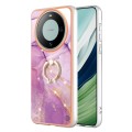 For Huawei Mate 60 Pro Electroplating Marble IMD TPU Phone Case with Ring Holder(Purple 001)