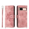 For Google Pixel 8a Skin-feel Flowers Embossed Wallet Leather Phone Case(Pink)