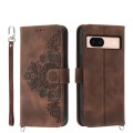 For Google Pixel 8a Skin-feel Flowers Embossed Wallet Leather Phone Case(Brown)