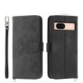 For Google Pixel 8a Skin-feel Flowers Embossed Wallet Leather Phone Case(Black)