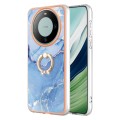 For Huawei Mate 60 Electroplating Marble Dual-side IMD Phone Case with Ring(Blue 018)