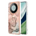 For Huawei Mate 60 Electroplating Marble Dual-side IMD Phone Case with Ring(Rose Gold 015)