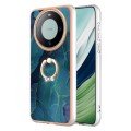 For Huawei Mate 60 Pro Electroplating Marble Dual-side IMD Phone Case with Ring(Green 017)