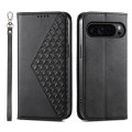 For Google Pixel 9 Pro Cubic Grid Calf Texture Magnetic Leather Phone Case(Black)
