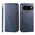 For Google Pixel 9 Pro Cubic Grid Calf Texture Magnetic Leather Phone Case(Blue)