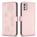 For Motorola Moto E32 4G Four-leaf Embossed Leather Phone Case(Pink)