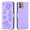 For Motorola Moto G32 4G Four-leaf Embossed Leather Phone Case(Purple)