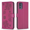 For Motorola Moto G62 Four-leaf Embossed Leather Phone Case(Rose Red)
