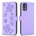For Motorola Moto G62 Four-leaf Embossed Leather Phone Case(Purple)