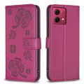 For Motorola Moto G84 Four-leaf Embossed Leather Phone Case(Rose Red)