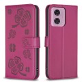 For Motorola Moto G34 5G Four-leaf Embossed Leather Phone Case(Rose Red)