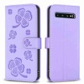 For Samsung Galaxy S10 Four-leaf Embossed Leather Phone Case(Purple)