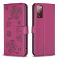 For Samsung Galaxy S20 Four-leaf Embossed Leather Phone Case(Rose Red)