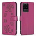 For Samsung Galaxy S20 Ultra Four-leaf Embossed Leather Phone Case(Rose Red)