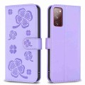 For Samsung Galaxy S20 FE Four-leaf Embossed Leather Phone Case(Purple)
