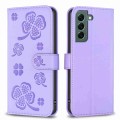 For Samsung Galaxy S21 5G Four-leaf Embossed Leather Phone Case(Purple)